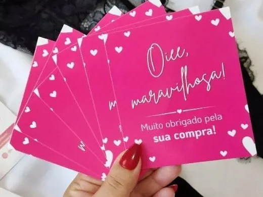 Leque de cartões de agradecimento pink com corações
